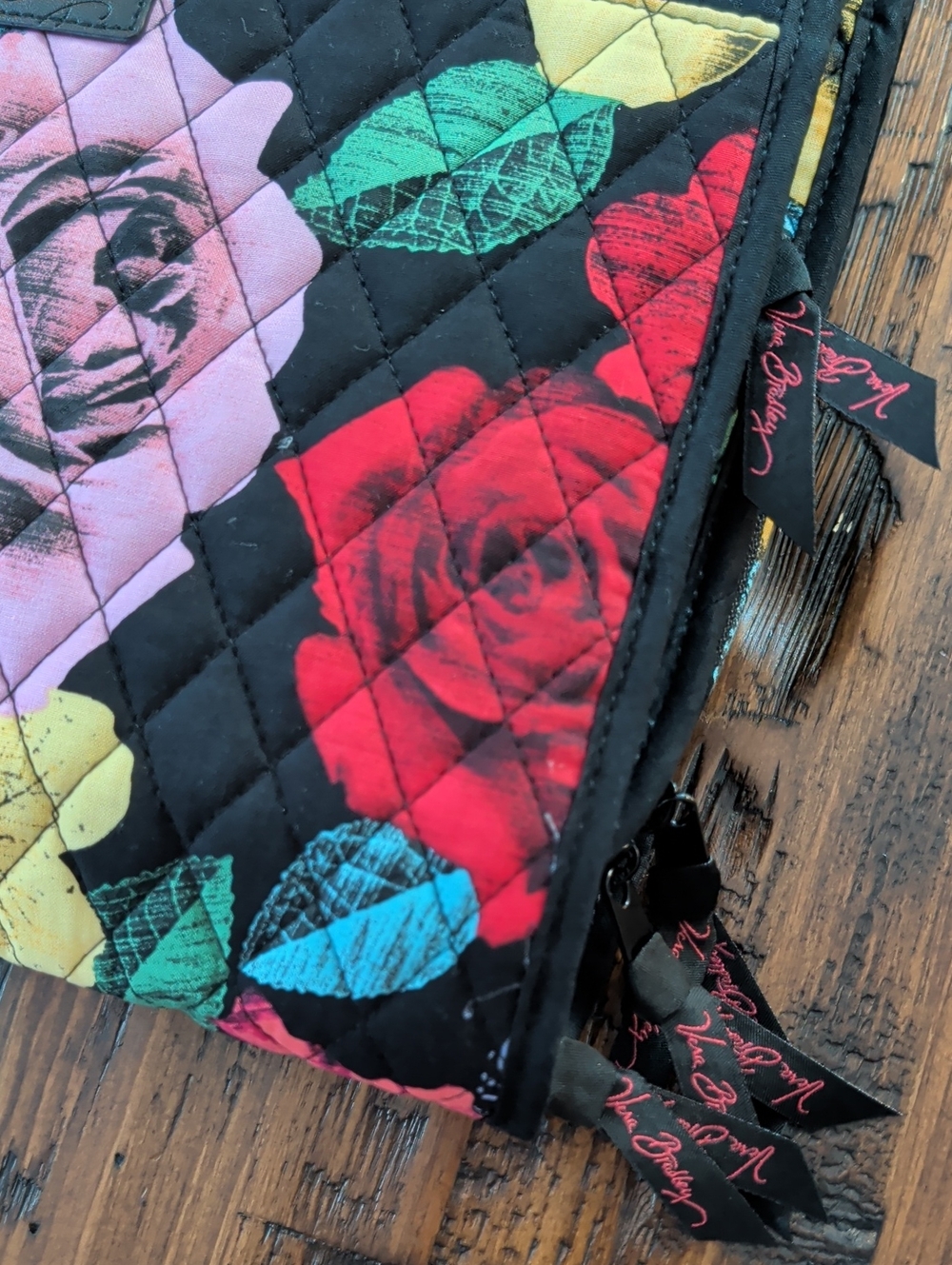 Vera Bradley Havana Rose Black Quilted Hanging Travel Cosmetic Bag New SALE!! - Picture 3 of 14